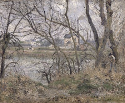 De oevers van de Oise, nabij Pontoise, bewolkt weer, 1878 door Camille Jacob Pissarro